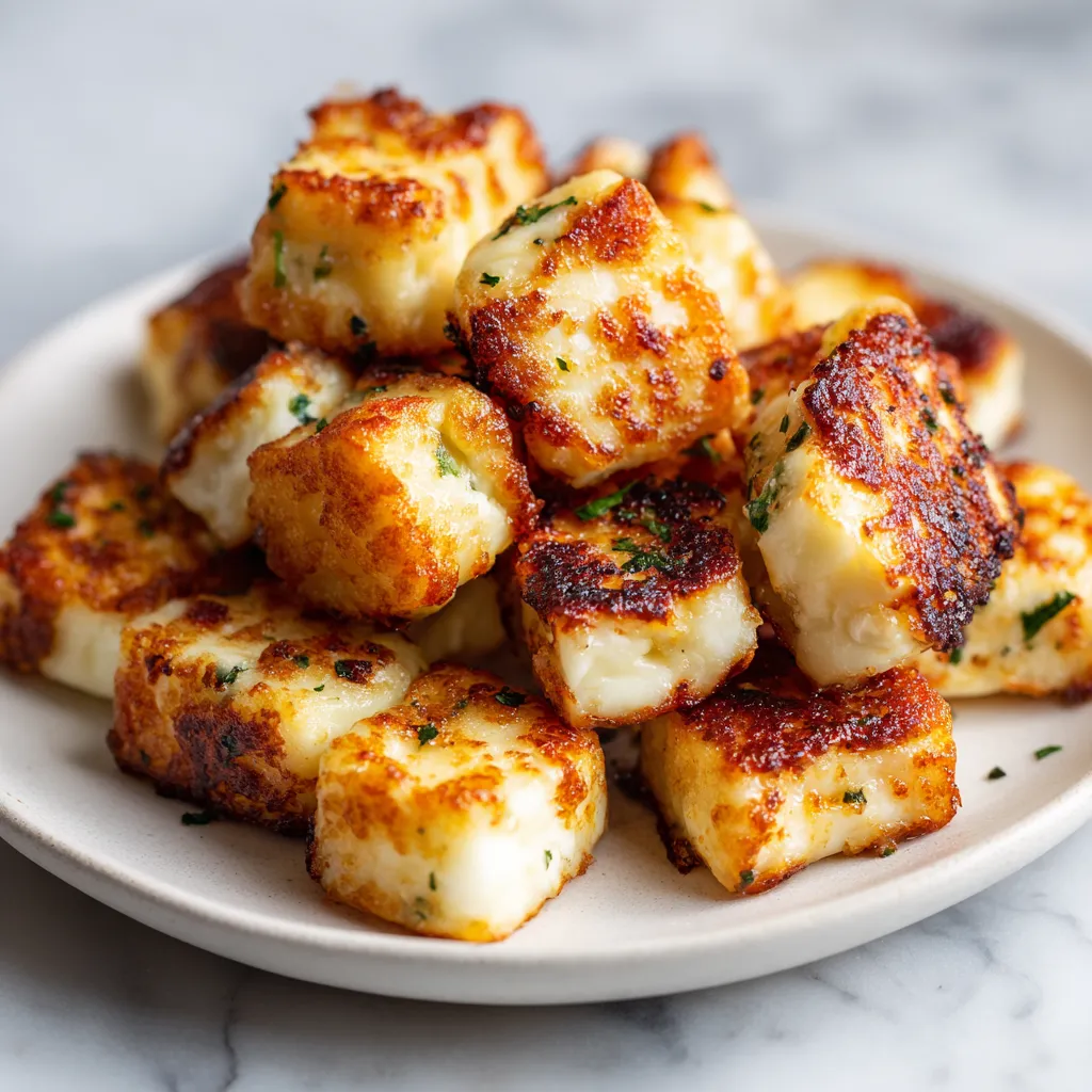 Crispy Air Fryer Halloumi Cheese Bites with Golden Herb Crust and Zesty Dipping Sauce - main view